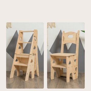 เก้าอี้มีบันไดไม้พับได้ห้าขั้นตอนดีไซน์แบบสองในหนึ่งเดียวพร้อมบันไดสำหรับใช้ในบ้านอพาร์ทเมนต์โรงเรียนรับประทานอาหารโรงพยาบาล - Product Image 4