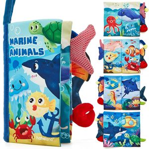 Libro de tela suave con texturas para bebés, marioneta de mano con cola de animal marino, libro de actividades táctil de tela para niños pequeños, ideal para el baño - Product Image 2