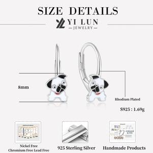Boucles d'oreilles mignonnes en forme de chien Pug, argent sterling 925, émail, bijoux de dessin animé, tendance, cadeau de mariage pour femmes et filles - Product Image 6