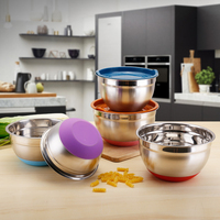 Saladier en acier inoxydable, 5 pièces, stockage permettant de gagner de l'espace en cuisine, bol de mélange en métal, ensemble de bols à couvercle hermétique