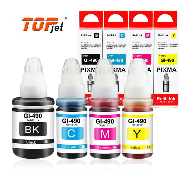 Topjet GI-490 GI490 GI 490 Bulk Bottle Ink Refill Dye Ink Compatible for Canon G Series Ink Tank G1400 G1410 G1411 G2400 Printer