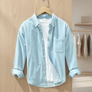 Washed Blue Denim Shirt Men's Autumn New Japanese <b>Retro</b> Trend Versatile Loose <b>Fitting</b> Long Sleeved Casual Coat - Product Image 3