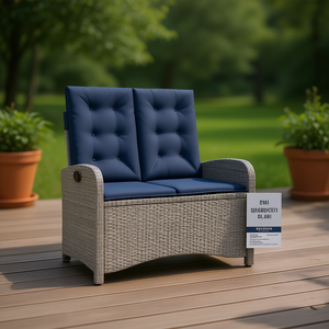 Grey Rattan Reclining Patio <b>Bench</b> <b>2</b> <b>Seater</b> Outdoor <b>Garden</b> Furniture Modern Design - Product Image 2