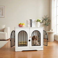 Meuble de Chambre pour Chien Castle : Caisson en Bois Blanc avec Porte Métallique Arquée pour Chiens de Taille Moyenne à Grande, Utilisation Intérieure