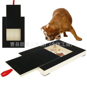 Wooden dog <b>scratching</b> <b>post</b> with pull-out sandpaper, dog nail scraper, food box, and play area. - Product Image 3