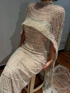 Robe de <span class=keywords><strong>Soirée</strong></span> Longue Style Perles Pendentifs Amincissante Sirène Ensemble Deux Pièces Élégante Tenue de Banquet et Spectacle - Product Image 3