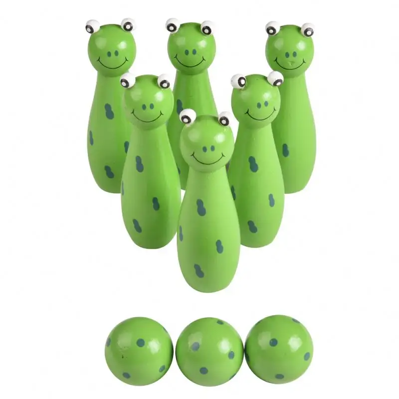 2022 Hot Selling Wooden Frog Animal Bowling Ball Children Educational Toy for Kids Sprot
