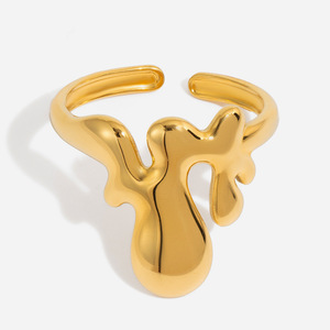 Bague unisexe en or liquide plaqué or, motif géométrique, incrustation simple, bijou tendance, cadeau - Product Image 1