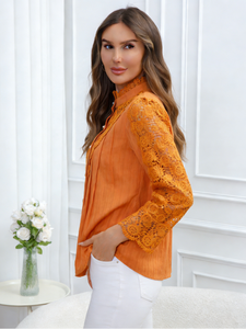 Nouvelle Collection Printemps/Été 2026 – Blouse Élégante Décontractée Grande Taille en Chiffon Brodé et Dentelle à Manches Longues pour Femme – Stock Entrepôt USA - Product Image 4
