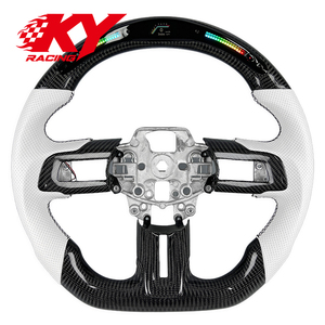 Volant de course personnalisé en fibre de carbone avec LED et indicateur de régime pour Ford Mustang GT GT500 Shelby GT350 2015-2023, compatible avec la fonction chauffante - Product Image 1