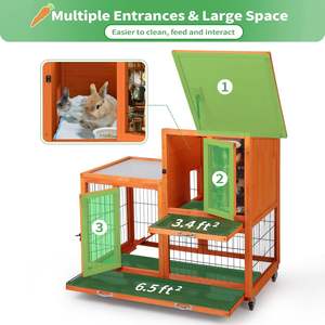 Tekerlekli ve Çok Bölmeli Tasarımlı, Kolay Kurulumlu 2 Katlı Ahşap Tavşan Kafesi - Product Image 5