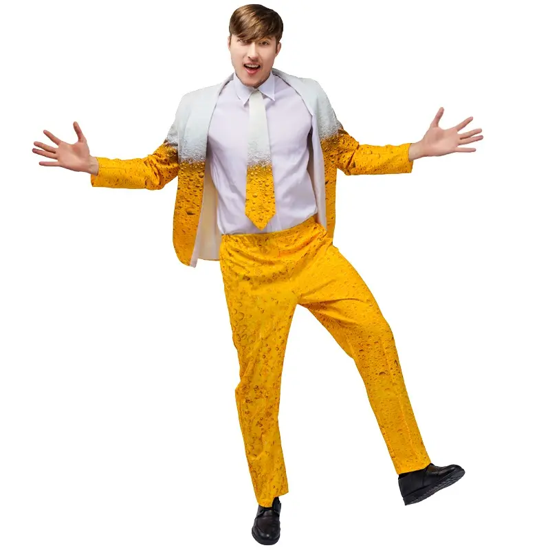 Setelan Oktoberfest pria Drop Shipping kostum kostum gaun dewasa setelan pakaian bermain peran kostum pesta bir kuning untuk Cosplay