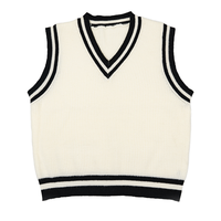 Gilet en tricot rayé style preppy pour femme, col en V sans manches, gilet épais en tricot, haut décontracté à superposer pour l'automne et l'hiver