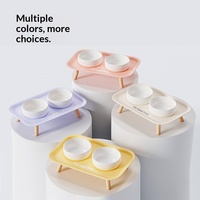 Snowspaws Gamelle Double Automatique en Céramique et Plastique pour Animaux de Compagnie, Protection de la Colonne Cervicale, Anti-éclaboussures, Anti-choc pour Chats et Chiens