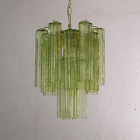 Lampe suspendue LED en verre vert Urano, style vintage, lustre de plafond, diamètre 36 cm, blanc chaud, cadre en fer à intensité variable
