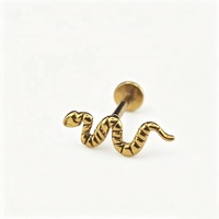Pendientes Planos en Forma de Serpiente Sin Rosca, de Titanio F136, Antialérgicos, Joyería para Perforaciones en la Piel