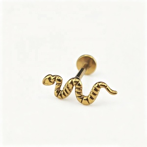 Boucles d'oreilles plates en forme de serpent sans filetage, à enfiler, en titane F136, hypoallergéniques, bijoux de piercing pour la peau - Product Image 5