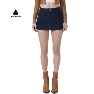 Fossette verte OEM dames une ligne Mini <span class=keywords><strong>jupe</strong></span> en <span class=keywords><strong>jean</strong></span> courte femmes Sexy <span class=keywords><strong>Micro</strong></span> Mini Denim jupes personnalisées - Product Image 3