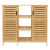 Grand meuble de rangement de salle de bain en bambou avec portes à lattes doubles, organisateur de sol à 3 colonnes pour serviettes et décorations