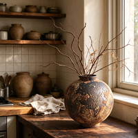 Vase ovale en poterie artisanale Wabi Sabi, pot en céramique marbré rétro pour branches séchées, décoration d'intérieur