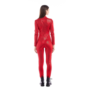 Costumes Onesie pour dames sexy combinaisons combinaison rouge à manches longues salopette à fermeture éclair avant barboteuses combinaison moulante une pièce - Product Image 3