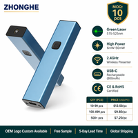 Puntatore Laser Verde 2-in-1 Ricaricabile USB, Telecomando Wireless 2.4GHz per Presentazioni PPT, Cambio Pagina ad Alta Potenza CE RoHS