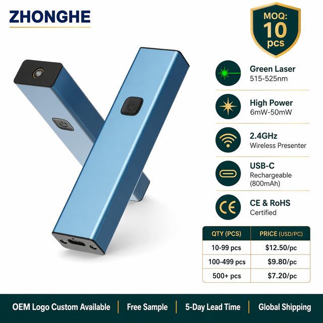 USB Rechargeable 2-in-1 Green Laser Pointer 2.4GHz Wireless Presenter PPT Clicker Page Turner High Power CE RoHS