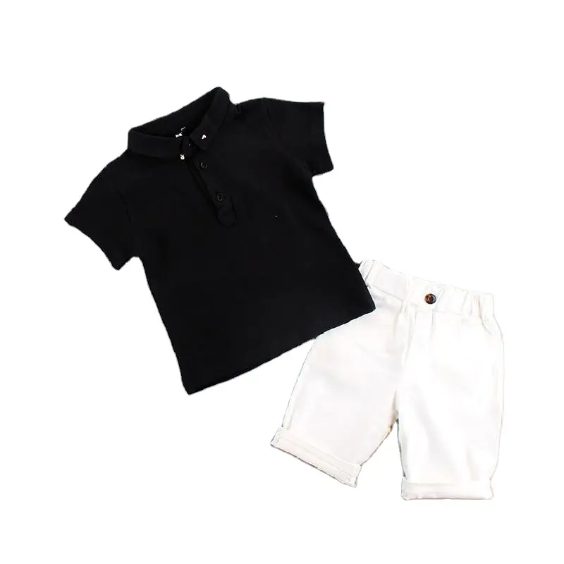 Vente en gros de vêtements pour bébés short noir pour enfants ensemble polo et t-shirt décontracté à la mode pour garçons