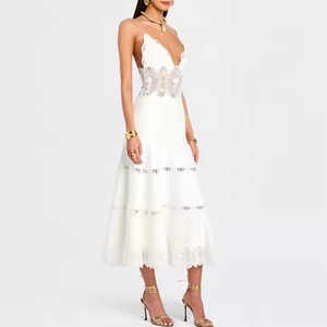 เดรสลูกไม้ลายดอกไม้ฤดูใบไม้ร่วงคุณภาพสูงราคาถูกมาใหม่ เดรสสายเดี่ยวผ้าฝ้ายทรงแม็กซี่ลำลองสำหรับผู้หญิง - Product Image 3