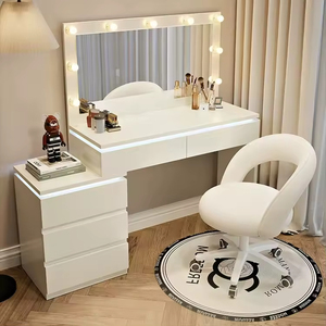 Multifunktion aler Schlafzimmer beleuchteter verspiegelter Schmink tisch Moderner weißer Make-up-Schreibtischs piegel hocker für den Hotel gebrauch Massivholz - Product Image 2