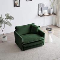 Fauteuil de lecture individuel en chenille verte, rembourré, avec assise profonde et coussin décoratif pour salon