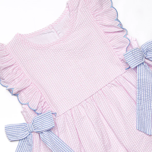 Vêtements pour bébé fille en gros, robe à nouer sur le côté en tissu à carreaux rose, robe décontractée brodée pour <span class=keywords><strong>petite</strong></span> fille - Product Image 3