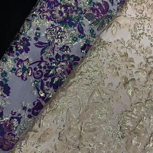 Tela brocada de Jacquard con diseño de flor metálica, tejido bordado de seda de encaje francés para vestido de fiesta de boda