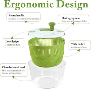 Essoreuse à salade manuelle 5L avec râpe et trancheuse à légumes, couvercle sécurisé et bol passoire - Product Image 2
