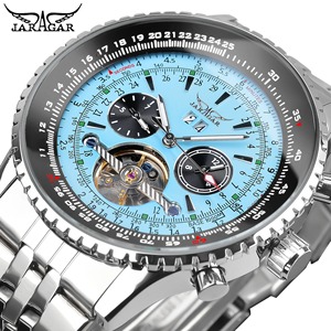 Montre homme JARAGAR JAR034 Flying Series TFN, cadran <span class=keywords><strong>bleu</strong></span> avec échelle, design en acier inoxydable, montre automatique mécanique de luxe haut de gamme - Product Image 1