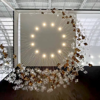 Lustre personnalisé avec feuilles de verre flottantes dorées transparentes pour hall d'hôtel, salon de villa, lustre artistique