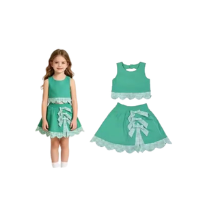 Conjunto Deportivo de Dos Piezas para Niña Pequeña, 4 Colores, Informal, Transpirable, Ecológico, con Falda Festoneada, Estilo Yoga - Product Image 1