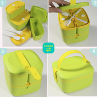 Boîte à lunch bento en plastique sans BPA, résistante aux micro-ondes, de qualité alimentaire, double couche, 3 compartiments, pour enfants et adultes, avec couverts