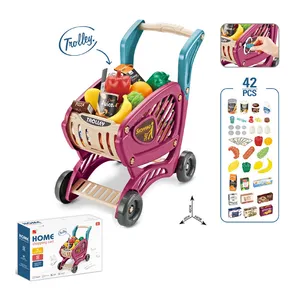 Pretend Play Mini Supermarket Shopping Cart Set Trolleys Toys For Kids
