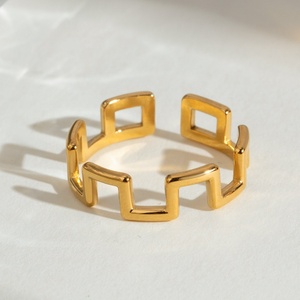 Joyería minimalista unisex, nuevo anillo abierto cuadrado de acero inoxidable geométrico chapado en oro de 18 quilates para mujer - Product Image 2