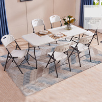 Table et Chaises de Repas Pliantes Rondes d'Extérieur en Plastique HDPE avec Pieds en Métal pour Événements, Hôtels, Jardins, Pique-Niques – Tables Pliantes 8ft et 6ft