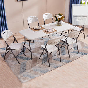 Tavolo da Pranzo Rotondo Pieghevole da Esterno in Plastica HDPE e Sedie per Eventi e Hotel con Gambe in Ferro e Metallo Tavoli Pieghevoli da Giardino e Picnic da 8ft e 6ft - Product Image 5