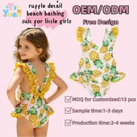 Maillot de bain une pièce personnalisable pour petites filles, imprimé ananas, avec volants et nœud au dos, tenue de plage personnalisée pour tout-petits