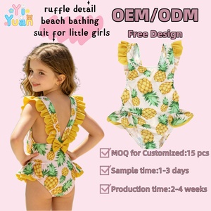 Traje de Baño Personalizable para Niñas Pequeñas con Estampado de Piña, Volantes y Lazo en la Espalda, Traje de Baño de Una Pieza, Traje de Baño Personalizado para Niñas Pequeñas - Product Image 1