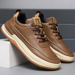 Factory Wholesale Brown White Black Lace-up Breathable Casual Shoes-PU Upper Rubber Sole All Seasons Walking <b>Style</b> for Men - Product Image 5