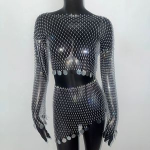 Đồ diễn câu lạc bộ đêm ELITES, áo lưới đính kim tuyến dài tay, váy, trang phục vũ nữ gợi cảm, trang phục khiêu vũ ngoại lai, trang phục vũ nữ gợi cảm - Product Image 6