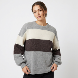 Pull en tricot rayé pour femme, col rond, coupe ample, manches longues, pull décontracté d'automne, 50% VISCOSE 27% NYLON 23% POLYESTER, épais - Product Image 1