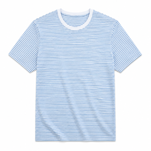 T-shirt personnalisé à rayures bretonnes pour homme, bleu et blanc, style nautique côtier, en coton, marque privée, OEM, ODM, fabricant de vêtements de villégiature - Product Image 4
