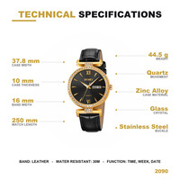 SKMEI 2090 Analoge Quarz-Uhr für Damen Weiches Lederarmband 3ATM Wasserdicht Schicke Damen-Armbanduhr