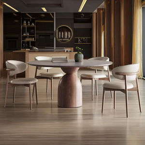 طاولة طعام خشبية صلبة فاخرة بتصميم إيطالي حديث وبسيط مع قاعدة دوارة خارجية من فوشان روك بلات، تتسع لأربعة أشخاص، أثاث منزلي - Product Image 3